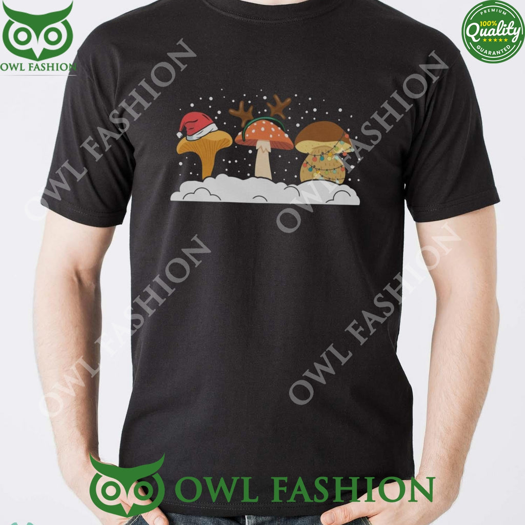 Mushroom Under Snow Celebrating Christmas Black Ugly Sweater