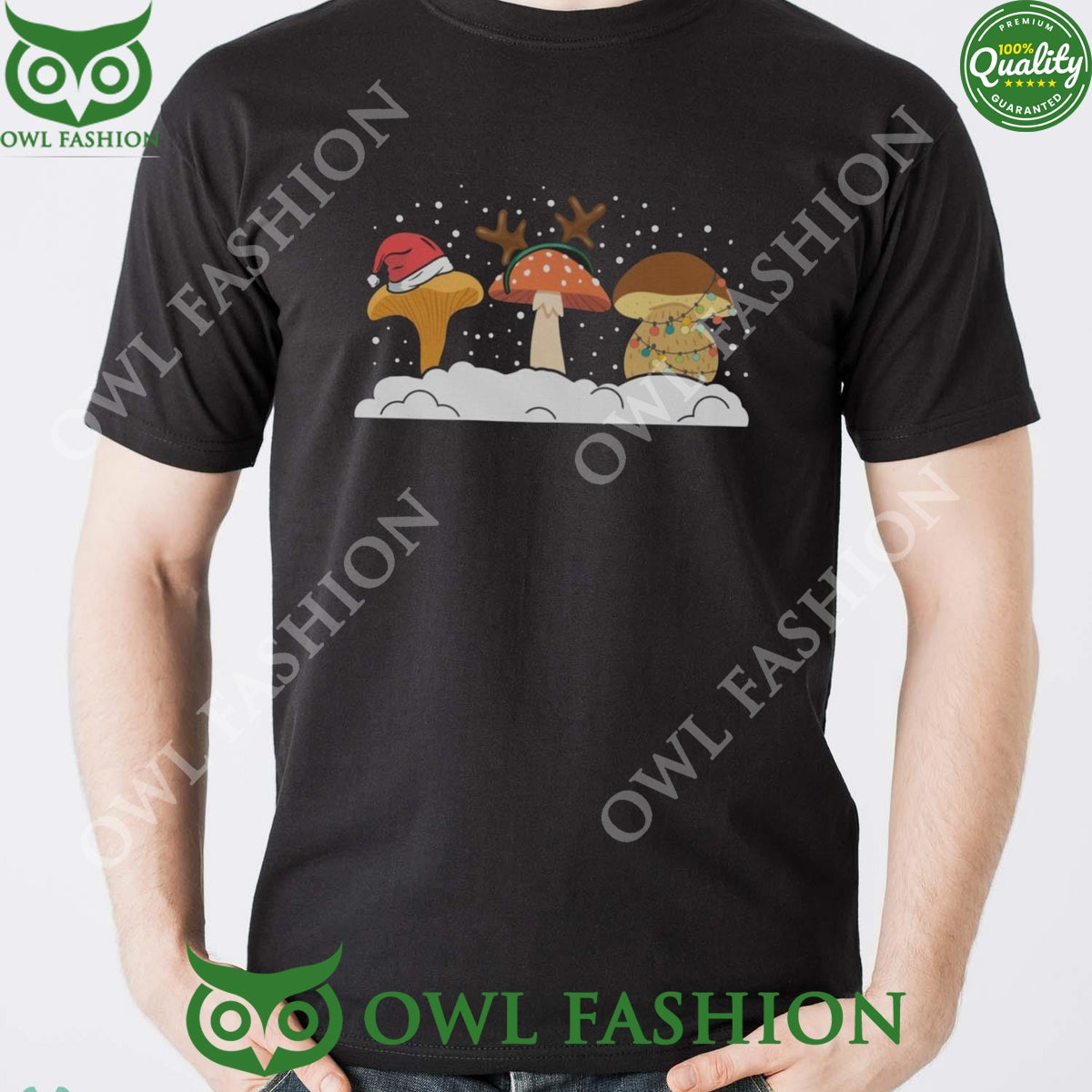 Mushroom Under Snow Celebrating Christmas Black Ugly Sweater