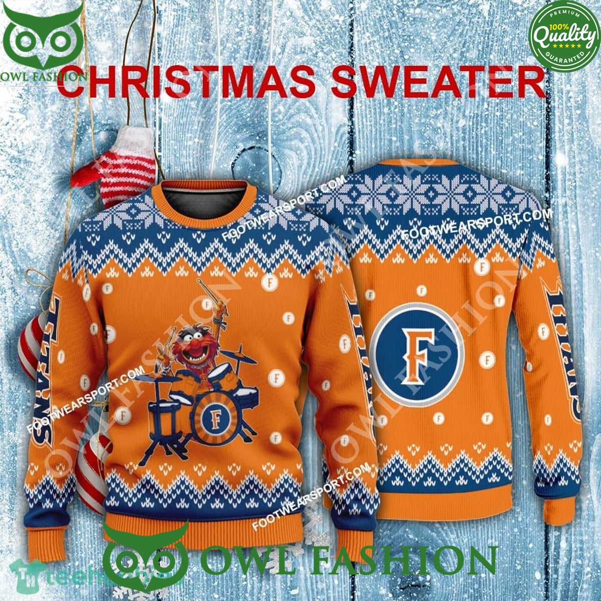 Cal State Fullerton Titans Muppets Play Drums Christmas Ugly Sweater