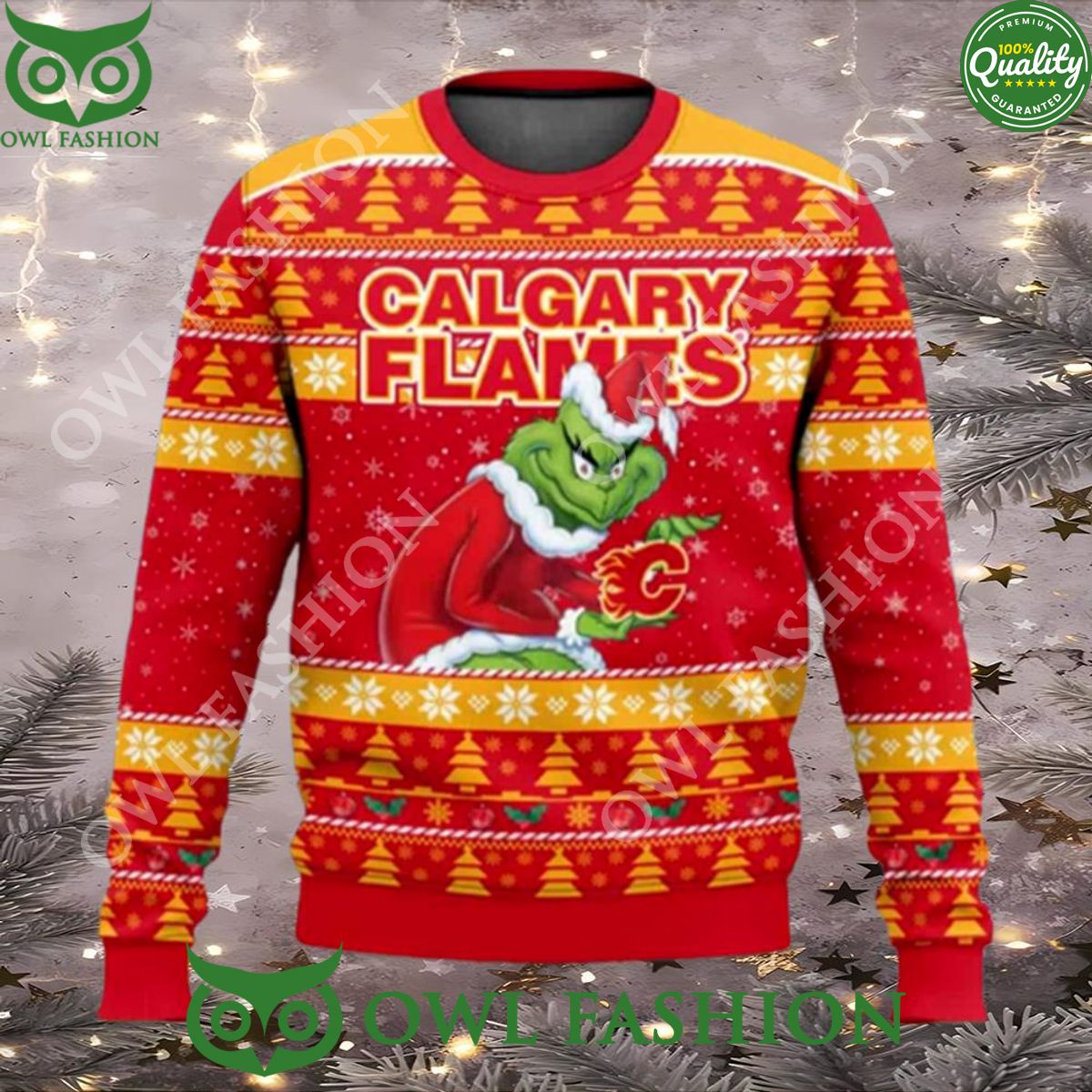 Calgary Flames Hockey Grinch Ugly Christmas Sweater Jumper