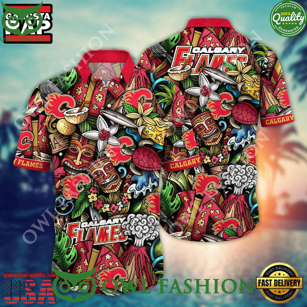 Calgary Flames NHL Aloha Pattern Hawaiian Shirt