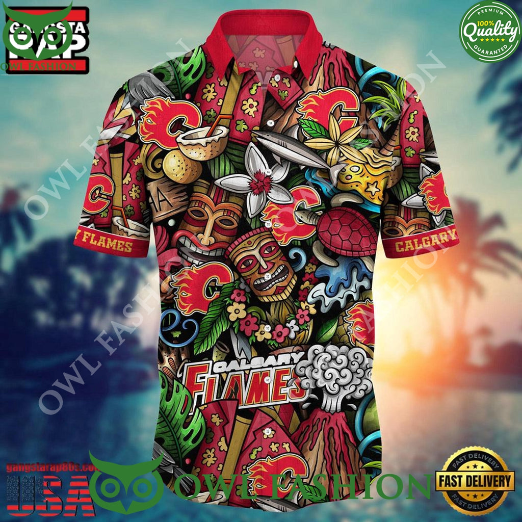 Calgary Flames NHL Aloha Pattern Hawaiian Shirt