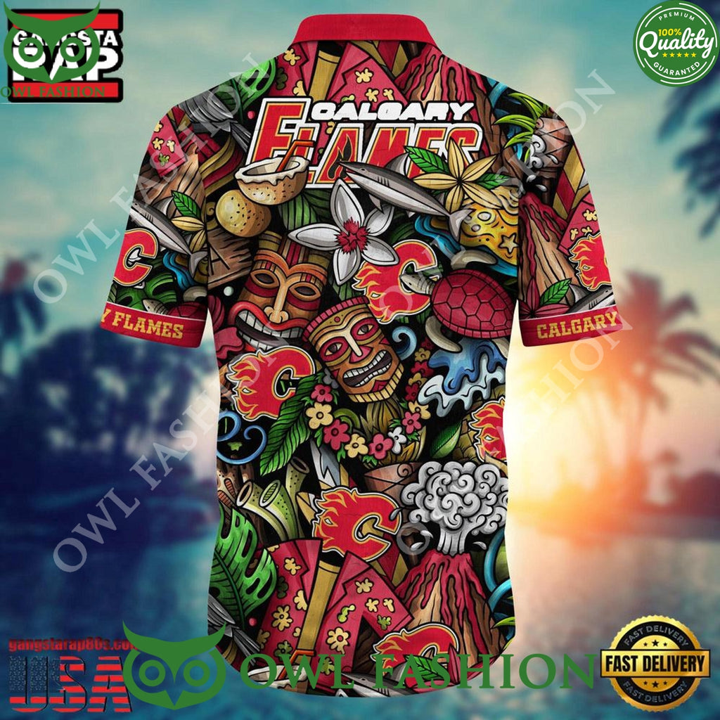 Calgary Flames NHL Aloha Pattern Hawaiian Shirt