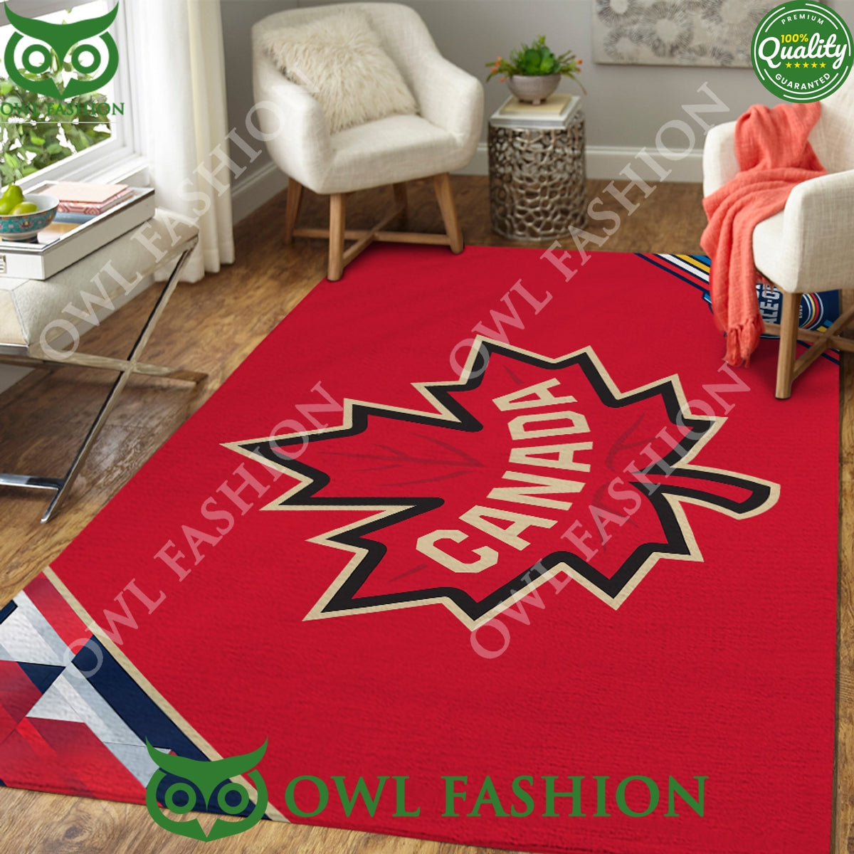 Canada 2025 4 Nations Face-Off Red Logo Rectangular Rug