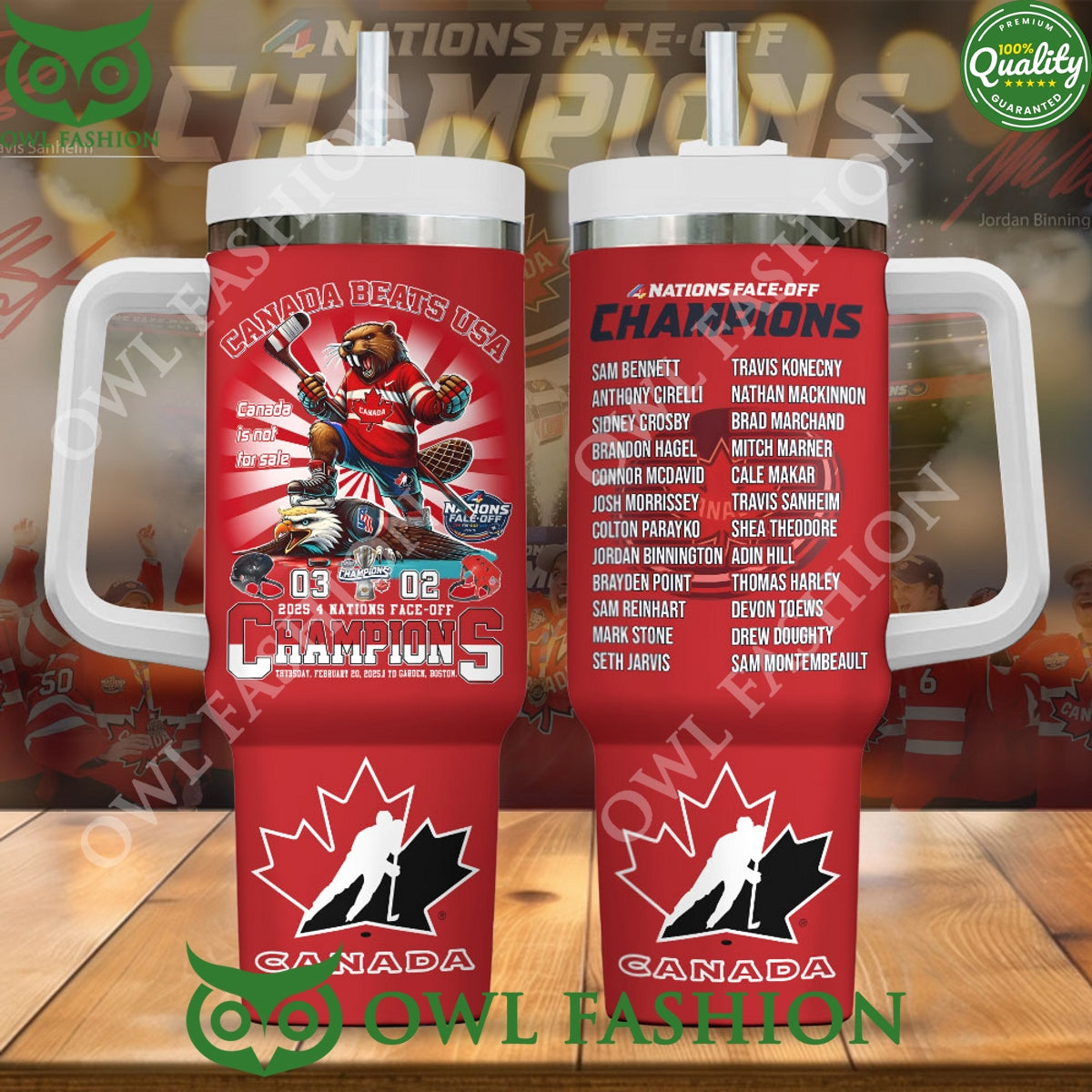 Canada Beats USA 2025 4 Nations Face-Off Champions 40oz Stanley Tumbler
