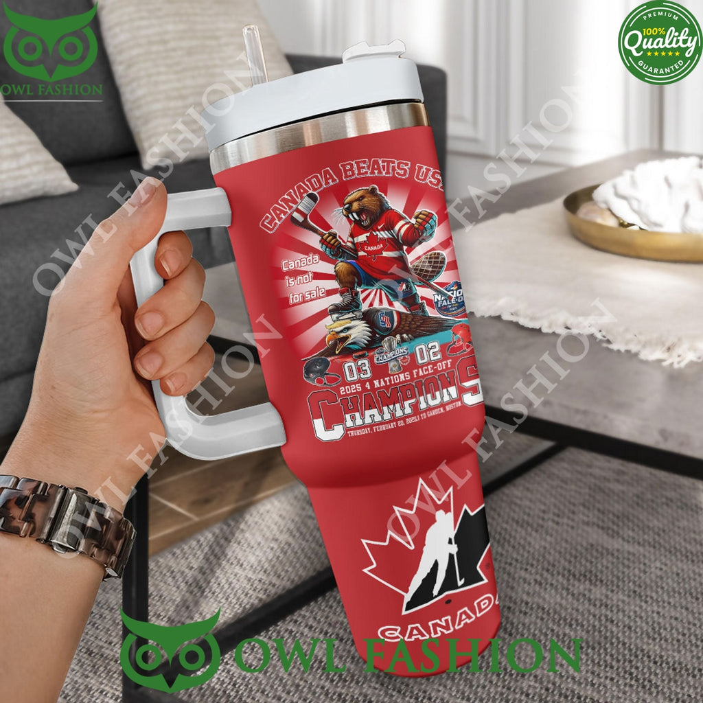 Canada Beats USA 2025 4 Nations Face-Off Champions 40oz Stanley Tumbler