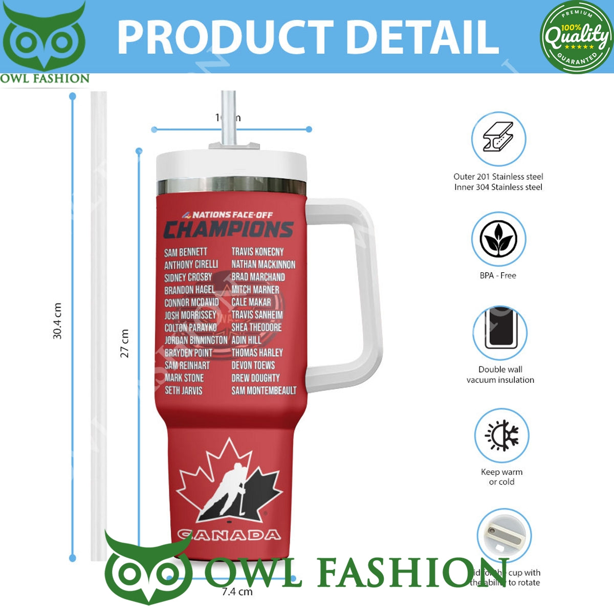 Canada Beats USA 2025 4 Nations Face-Off Champions 40oz Stanley Tumbler