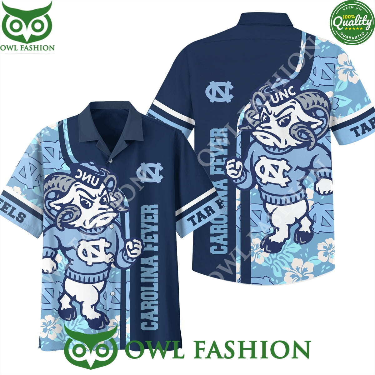 Carolina Fever UNC Logo and Mascot Hawaiian Shirt Short