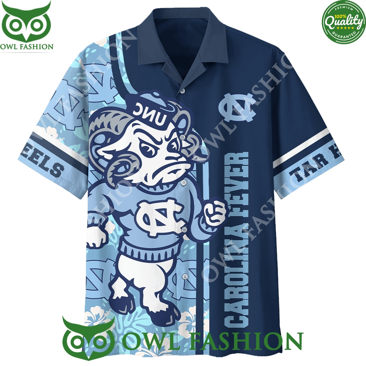 Carolina Fever UNC Logo and Mascot Hawaiian Shirt Short