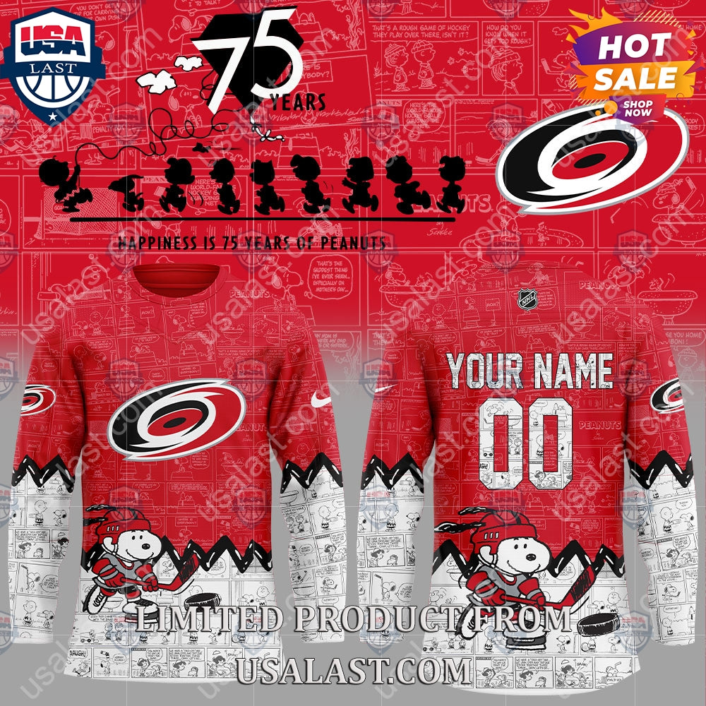 Carolina Hurricanes NHL Happiness Is 75th Anniversary of Peanuts Hoodie