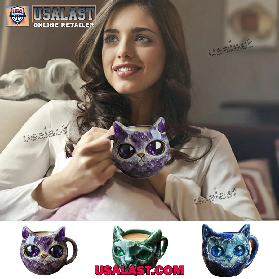 Cat Crystal Coffee Mugs Tea Cup Resin Handmade Home Decor