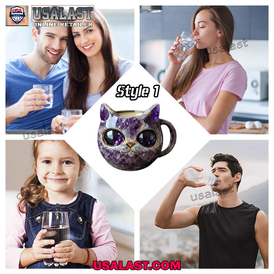 Cat Crystal Coffee Mugs Tea Cup Resin Handmade Home Decor
