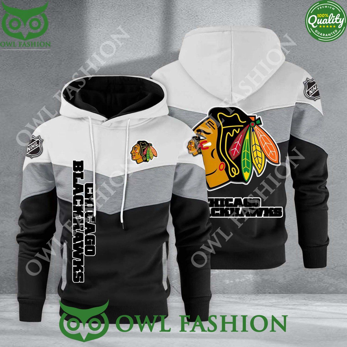 Chicago Blackhawks NHL Hockey Black White Printed Hoodie