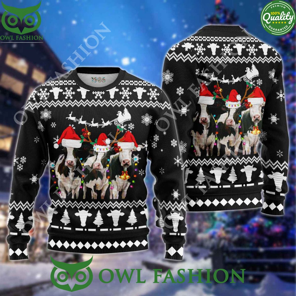 Christmas Cows Cute Premium Ugly Sweater