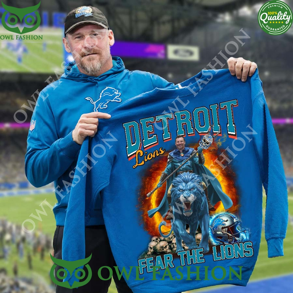 Coach Dan Campbell leadership Fear the Lions ugly sweater