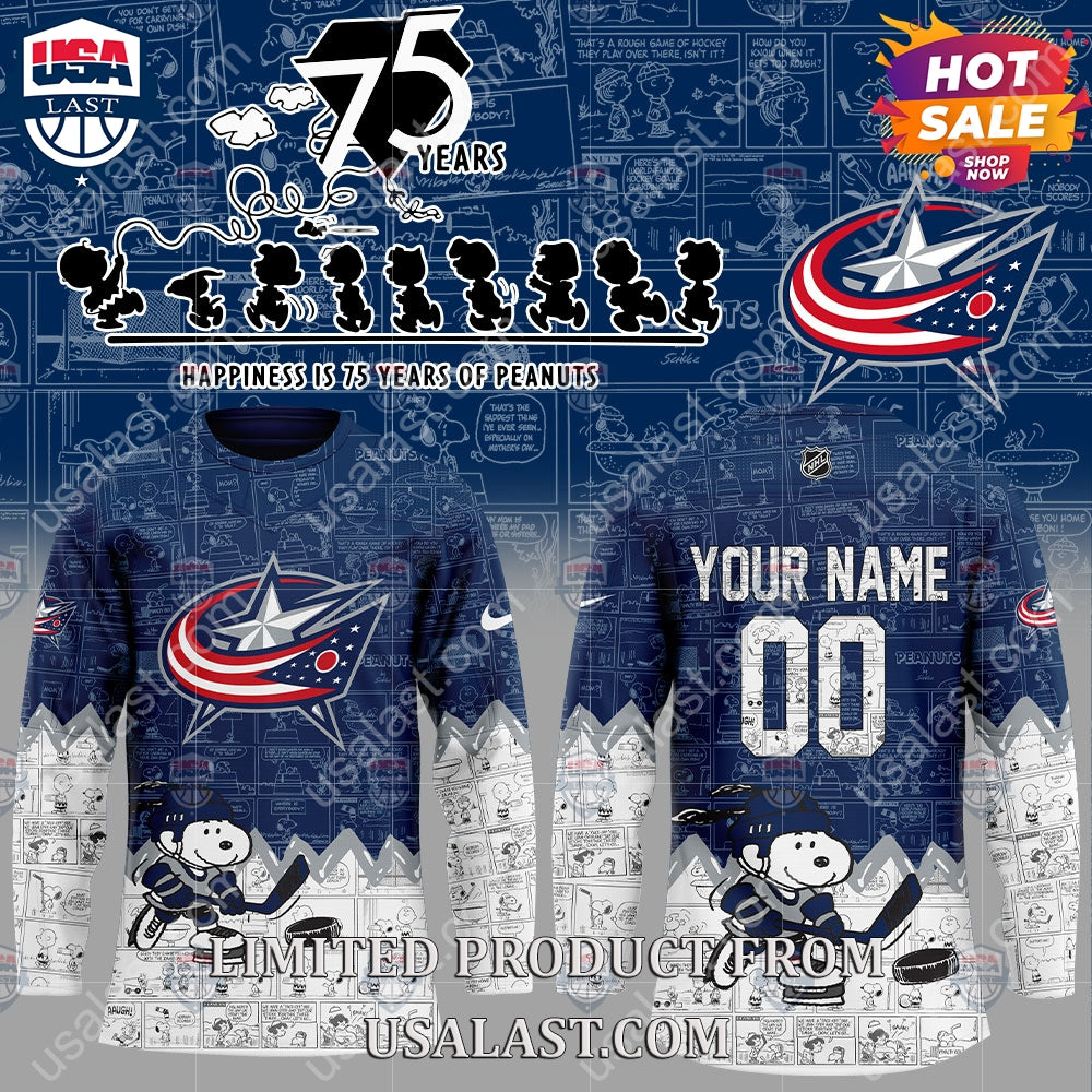 Columbus Blue Jackets NHL Happiness Is 75th Anniversary of Peanuts Hoodie