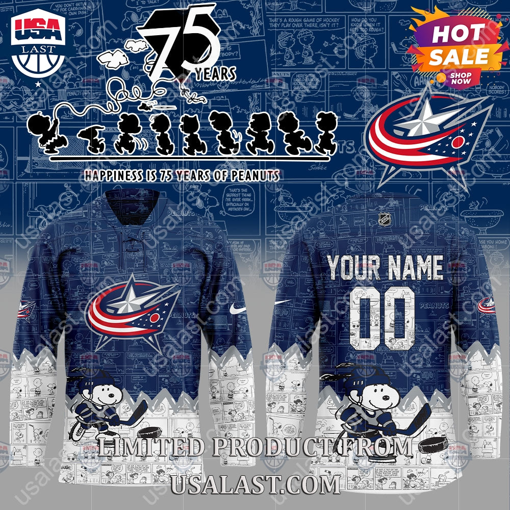 Columbus Blue Jackets NHL Happiness Is 75th Anniversary of Peanuts Hoodie