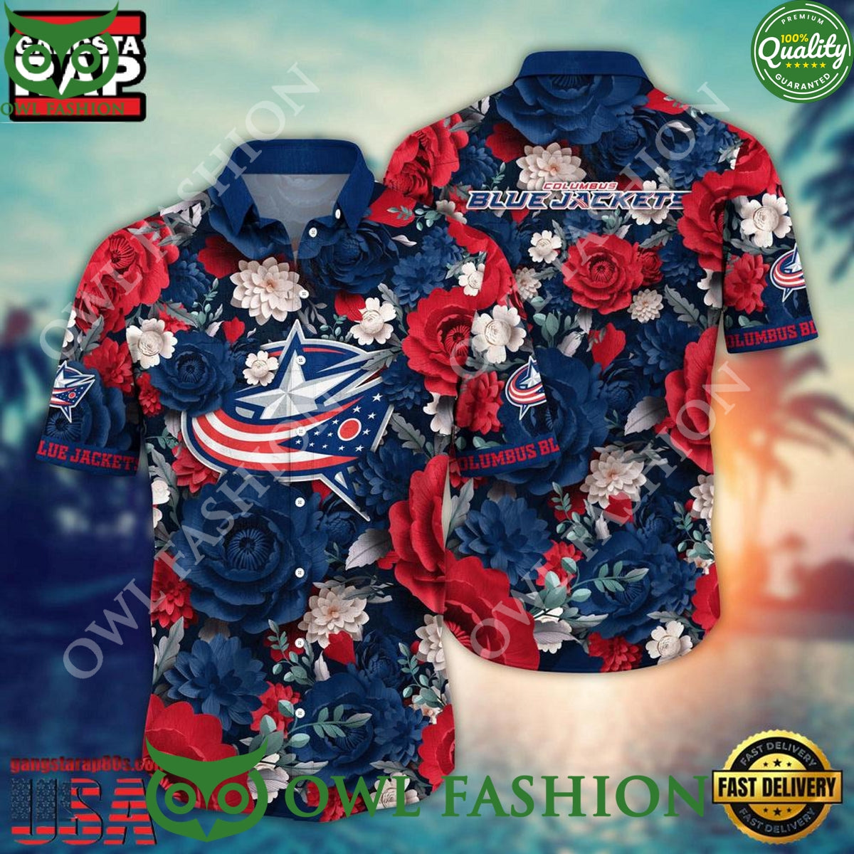 Columbus Blue Jackets NHL Rose Flower Hawaiian Shirt