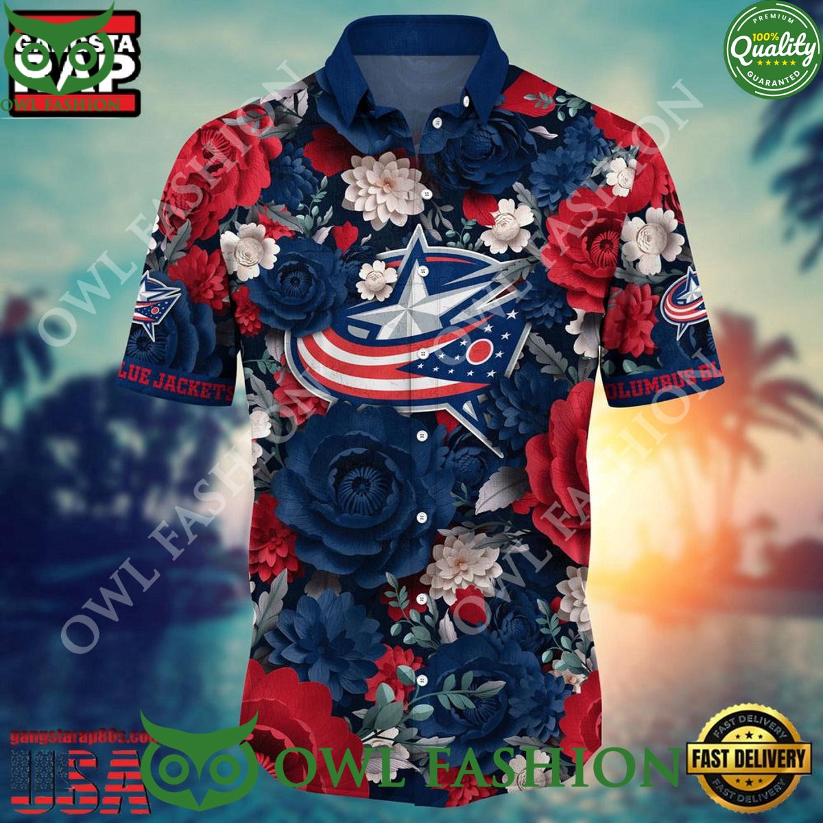 Columbus Blue Jackets NHL Rose Flower Hawaiian Shirt