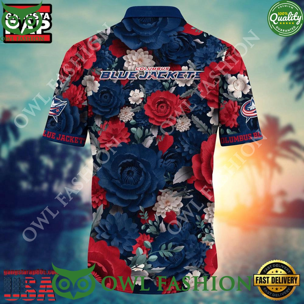 Columbus Blue Jackets NHL Rose Flower Hawaiian Shirt