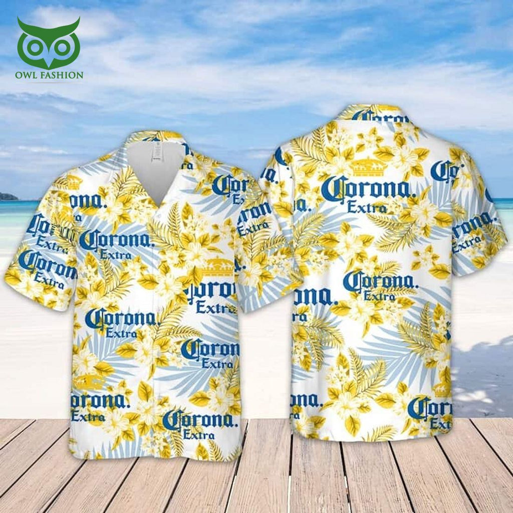Corona Extra Beer Tropical Flower Pattern Hawaiian Shirt Gift For Beach Trip