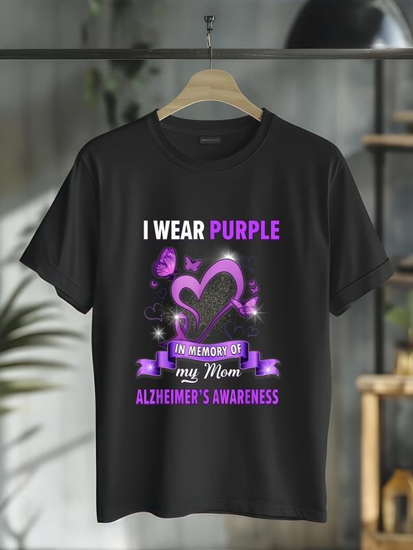 cotton Alzheimer'WB shield Awareness Gift Swoosh Wear Purple Red plumber brand Memory FOG My Mom T-Shirt casual Fashion...