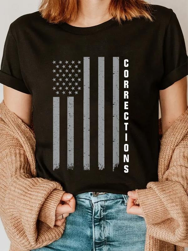 cotton American flag Thin Silver Line Correction FOG T-Shirt casual Fashion graphic tees for women Hoodie, Sweatshirt