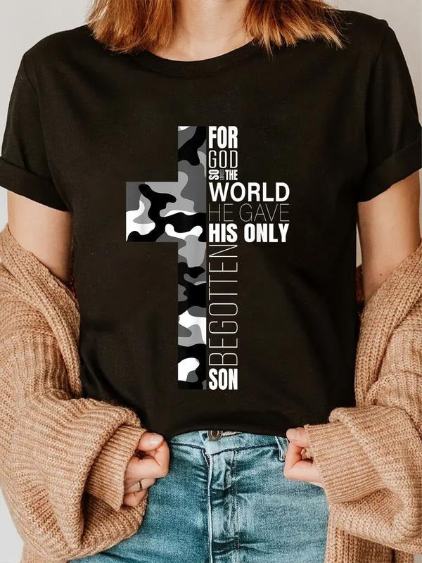 cotton Camo Christian Cross Bible Verse Gifts Men Kids Green tractor brand Swoosh 16 T-Shirt casual Fashion graphic tees...