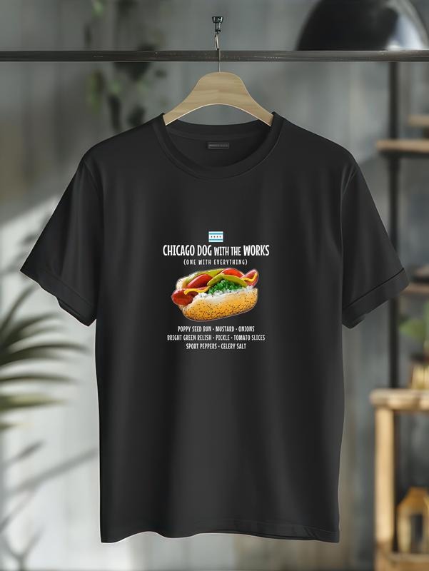 cotton Chicago Style Hot Dog with Everything Relish Lightsaber brand Pickles T-Shirt casual Fashion graphic tees for...