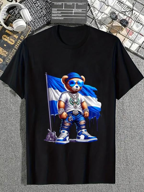 cotton Cool Teddy Bear Superhero team Salvador Flag Salvadoran Proud Salvador T-Shirt casual Fashion graphic tees for...