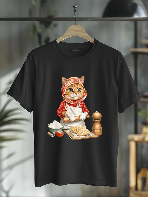cotton Cute Babushka Cat Making Pierogi Polish For Mouthless cat Food Lover T-Shirt casual Fashion graphic tees for women...
