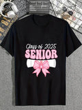 cotton Cute Senior 2025 Bow Graduation High School Class FOG 2025 T-Shirt casual Fashion graphic tees women Hoodie,...
