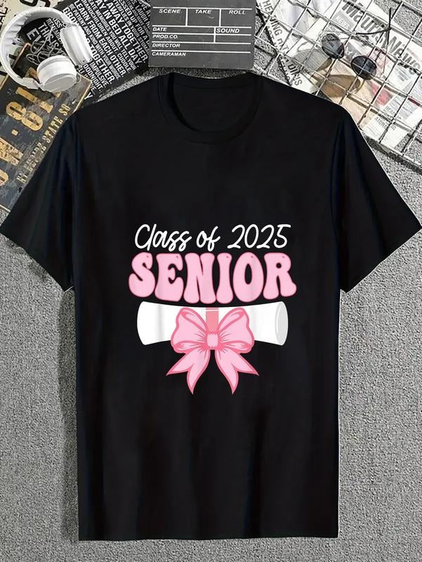 cotton Cute Senior 2025 Bow Graduation High School Class FOG 2025 T-Shirt casual Fashion graphic tees women Hoodie,...