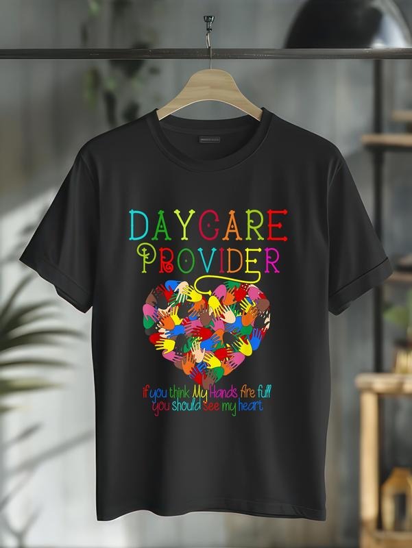 cotton Daycare Provider Bat brand Cute Heart Teacher Appreciation T-Shirt casual Fashion graphic tees women Hoodie,...