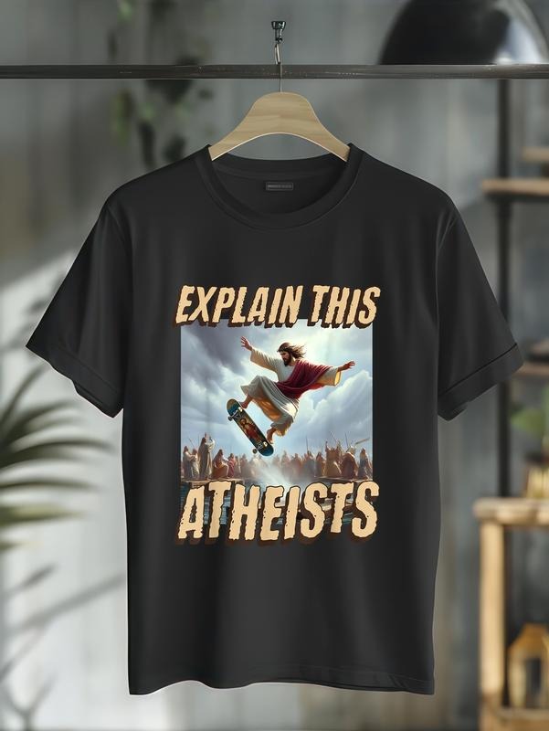 cotton Explain This TNF Funny Meme Jesus Skateboarding T-Shirt casual Fashion graphic tees for women Hoodie, Sweatshirt