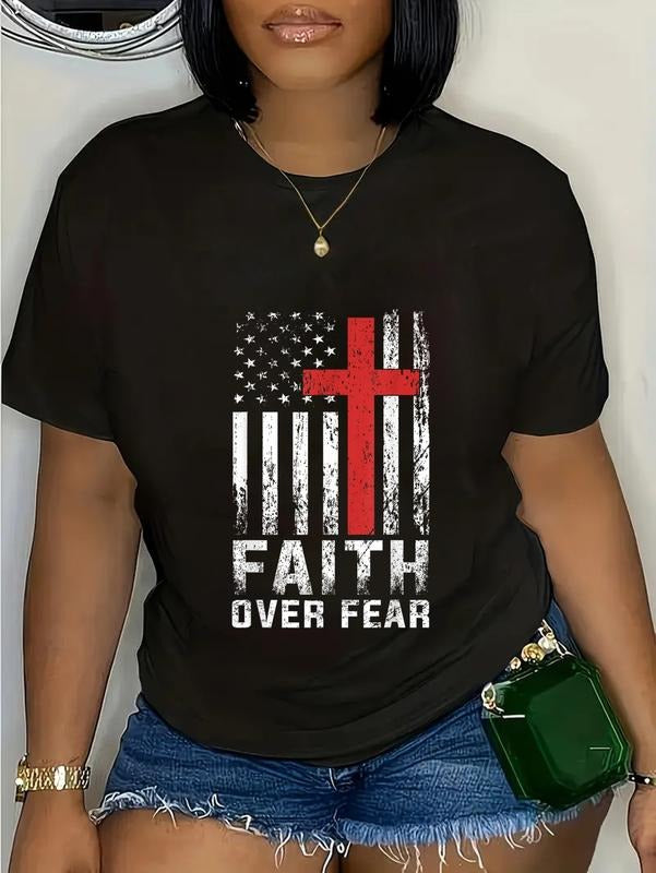 cotton Faith Over FOG Christian American Flag T-Shirt casual Fashion graphic tees women Hoodie, Sweatshirt