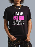 cotton Funny Preachers Christian Swoosh Love My Pastor Mouthless cat'WB shield My Husband T-Shirt casual Fashion graphic...