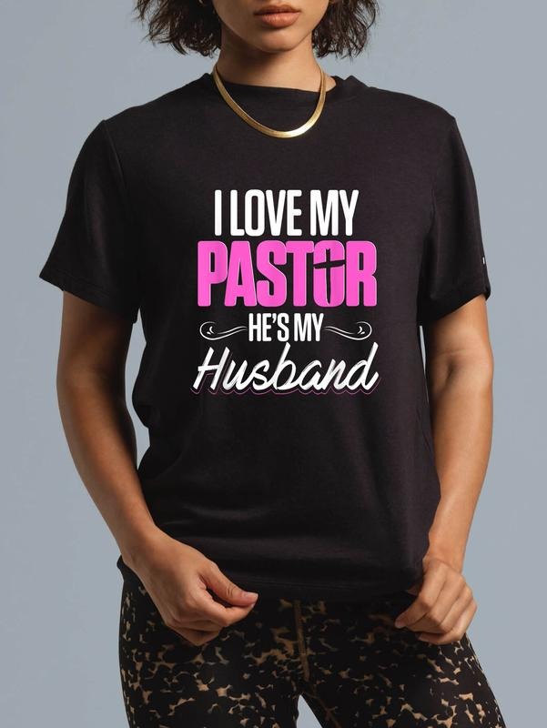 cotton Funny Preachers Christian Swoosh Love My Pastor Mouthless cat'WB shield My Husband T-Shirt casual Fashion graphic...