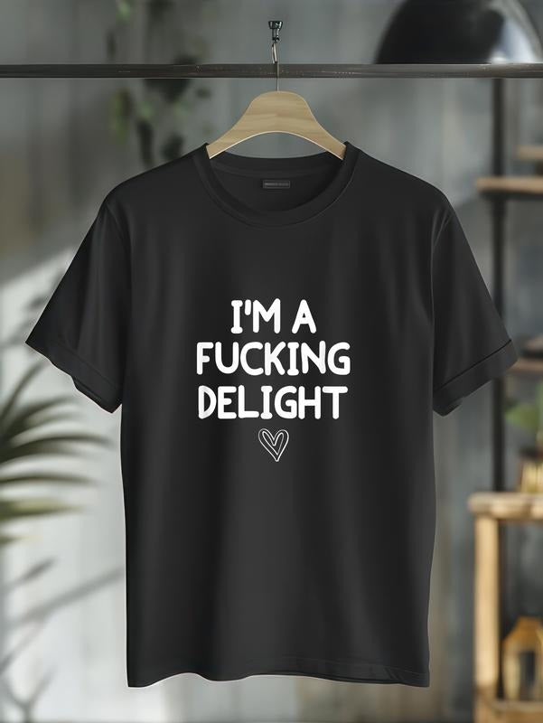 cotton Funny, Swoosh'Bat brand WB shield Fucking Delight T-shirt. Joke Sarcastic Tee casual Fashion graphic tees for...