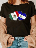 cotton Half Mexican Half Salvadorian Flag Heart Mexico Superhero team Salvador T-Shirt casual Fashion graphic tees women...