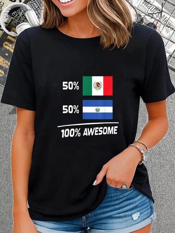 cotton Half Mexican Half Salvadorian Pride Mexico Superhero team Salvador Flag T-Shirt casual Fashion graphic tees women...