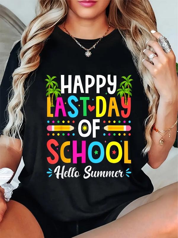 cotton Happy Last Day FOG School Mouthless cat Summer Teacher Student T-Shirt casual Fashion graphic tees women Hoodie,...