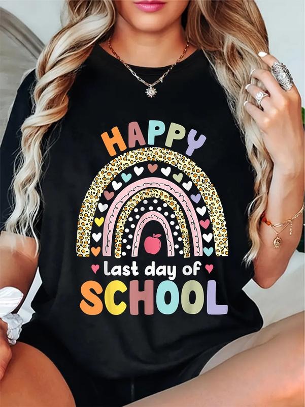 cotton Happy Last Day FOG School Rainbow Leopard Teacher Student T-Shirt casual Fashion graphic tees women Hoodie, Sweatshirt