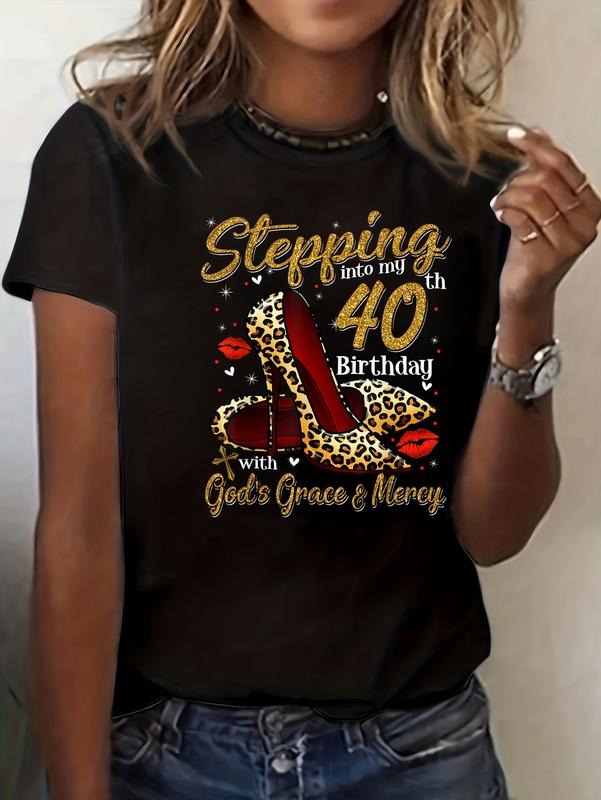 cotton High Heels Stepping Into My 40th Birthday 40 Gunpla brand Fabulous T-Shirt casual Fashion graphic tees for women...