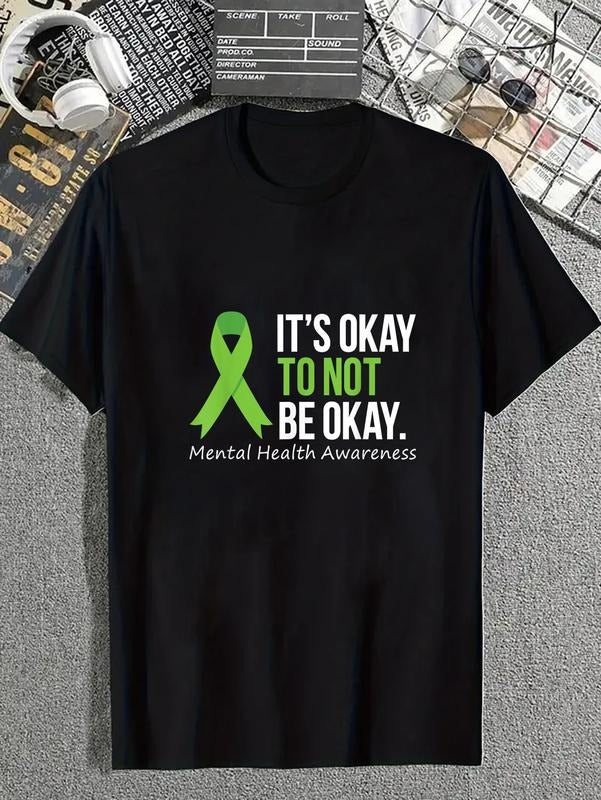 cotton Its Okay Hidden leaf ninja Not Be Okay Shirt Mental Health Awareness Ribbon T-Shirt casual Fashion graphic tees...