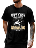 cotton Just WB shield Boy Who Loves Wrestling Funny Wrestle Lover Wrestler T-Shirt casual Fashion graphic tees for women...