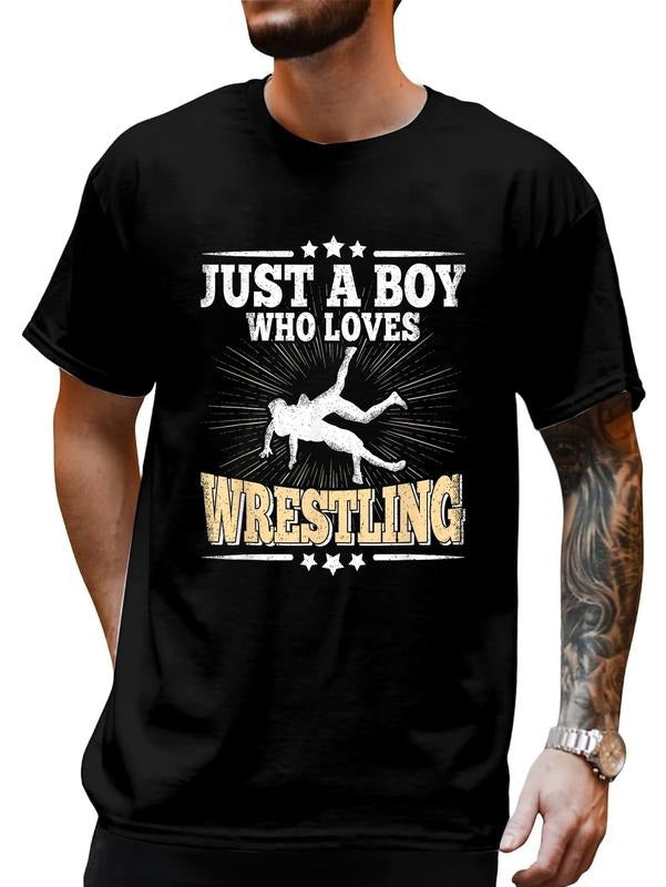 cotton Just WB shield Boy Who Loves Wrestling Funny Wrestle Lover Wrestler T-Shirt casual Fashion graphic tees for women...