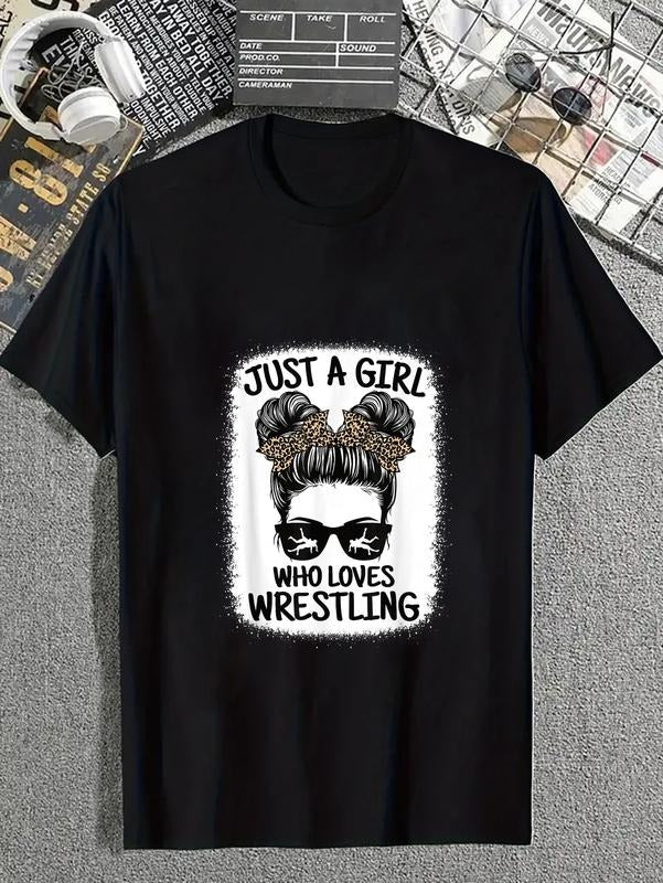 cotton Just WB shield Girl Who Loves Wrestling Funny Wrestle Lover Wrestler T-Shirt casual Fashion graphic tees for women...