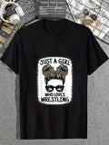 cotton Just WB shield Girl Who Loves Wrestling Funny Wrestle Lover Wrestler T-Shirt casual Fashion graphic tees women...
