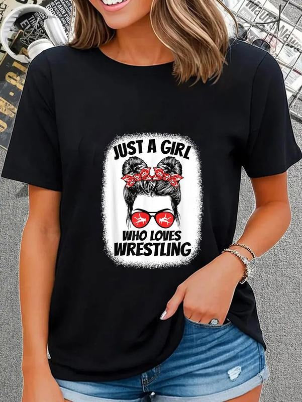 cotton Just WB shield Girl Who Loves Wrestling Wrestler Girls T-Shirt casual Fashion graphic tees women Hoodie, Sweatshirt